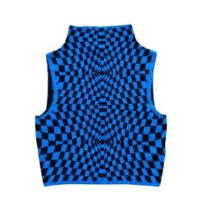 ASOS black and blue checker mock neck top